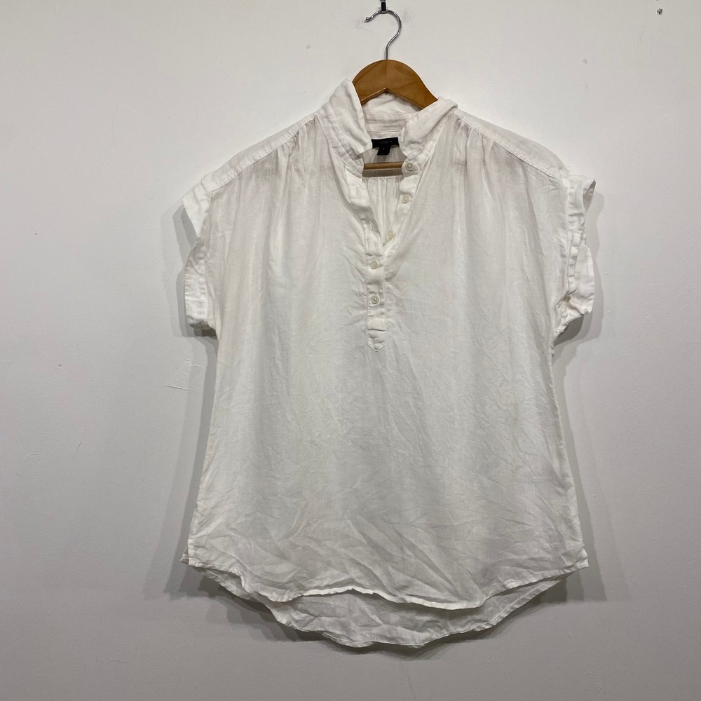 J.Crew Womens White 100% Linen Short Sleeve Button Front Blouse Top Size S